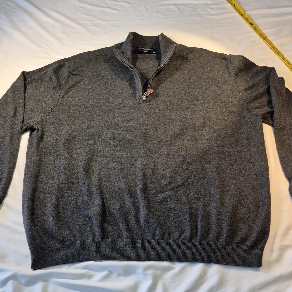 Roundtree & Yorke Gray Zip Up Long Dleeve Mens Sweater with Standing Collar - Picture 3 of 12